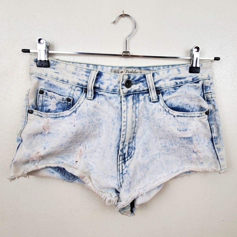 Zara Trafaluc Acid Wash Denim Short Shorts Distressed Light Wash Size 2